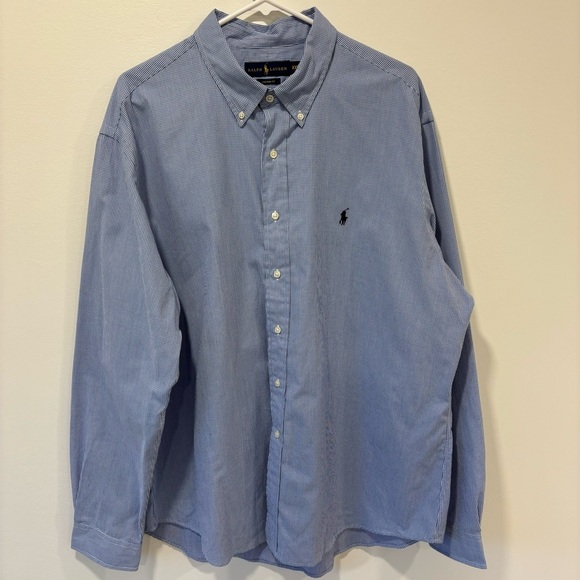 Ralph Lauren Men’s Collared Dress Shirt Button Down Blue White Micro Check Print - Picture 1 of 10
